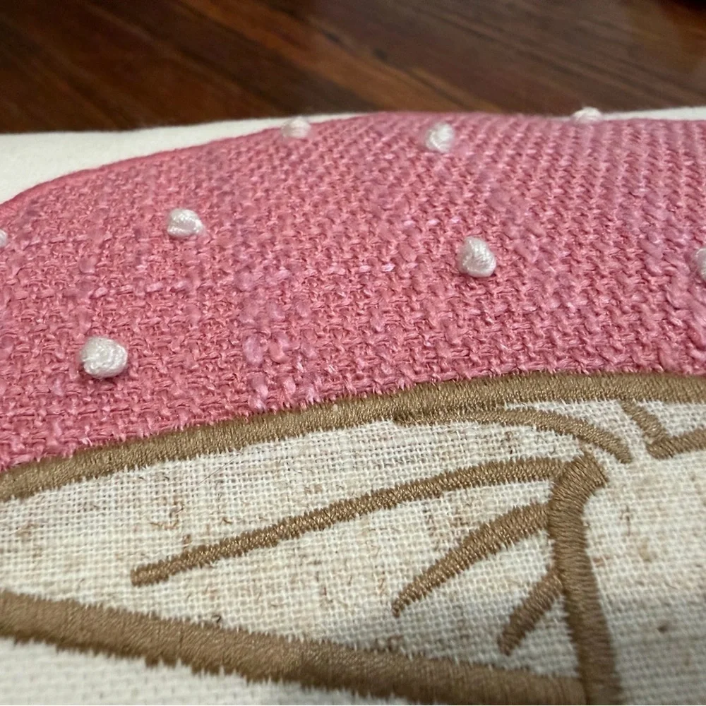 Stupell Industries Groovy Mushrooms Butterfly Lumbar Pillow W/ Crochet Lace EUC